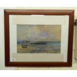 In the manner of Charles William Wyllie - 'Gulls on a beach'  watercolour  9.5" x 14.5"  framed