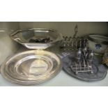 Silver plated and other domestic tableware: to include an octagonal pedestal basket with a swing