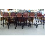 A set of six vintage painted tubular steel framed bar stools with stitched, padded and studded