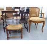 Small furniture: to include an early 20thC carved oak spinning chair
