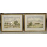 Frank Broadbent - two Yorkshire landscapes  watercolours  bearing signatures  9.5" x 14"  framed