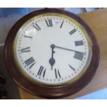 A late 19thC mahogany cased wall timepiece, in a turned surround with a brass bezel; the single