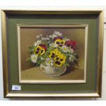 Pamela Davis - mixed flowers in a bowl  oil on board  bears a signature  9" x 11"  framed