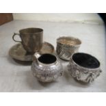 English and Asian silver and white metal items: to include a porringer and a cream jug  mixed marks