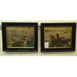 TE Strudwick - 'A Good Swim' and 'Fishing offshore'  watercolours  bearing signatures  8" x 10.5"