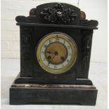 A late Victorian slate and marble cased mantel clock; the movement faced by an Arabic dial  12"h