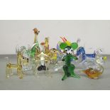 Decorative glass model animals: to include a penguin, a fawn and an elephant  largest 2"h