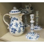 Meissen porcelain Onion pattern tableware, traditionally decorated in blue and white  comprising a