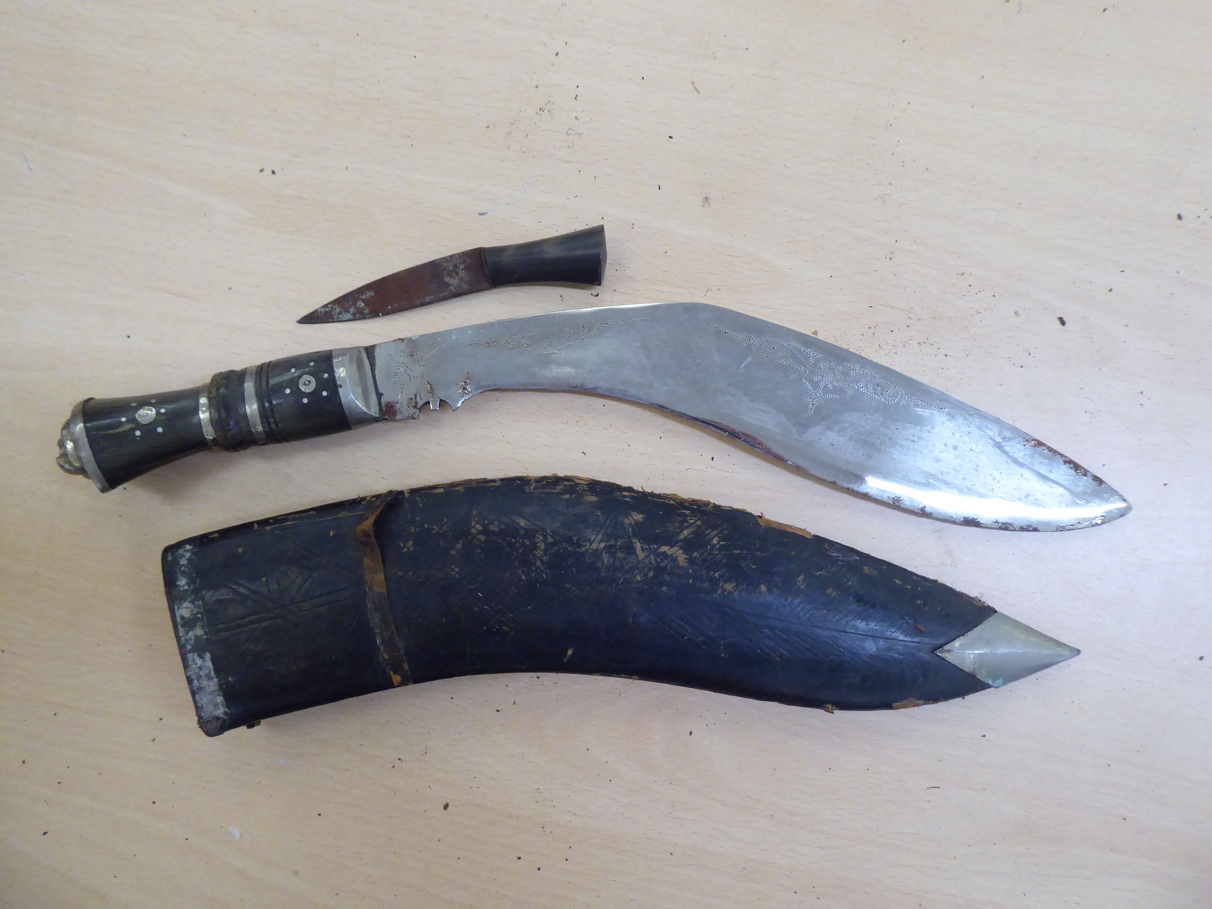 Three similar Kukri's, each with a boning knife  the blades 10"L - Image 4 of 4