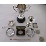 A mixed lot: to include a silver pedestal trophy cup  Birmingham 1928  7"h