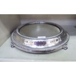 A late Victorian silver plated wedding cake stand with a mirrored top  14"dia