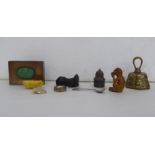 Trinkets and curios: to include hardstone animals; and a brass bell