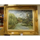 Rosemary Eames - a riverscape  oil on canvas  bears a signature  15" x 20"  framed