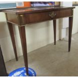 An early 20thC mahogany display table, the hinged, glazed lid, enclosing a blue fabric inlaid