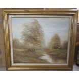 20thC British School - a woodland pond scene  oil on canvas  bears an indistinct signature  19" x