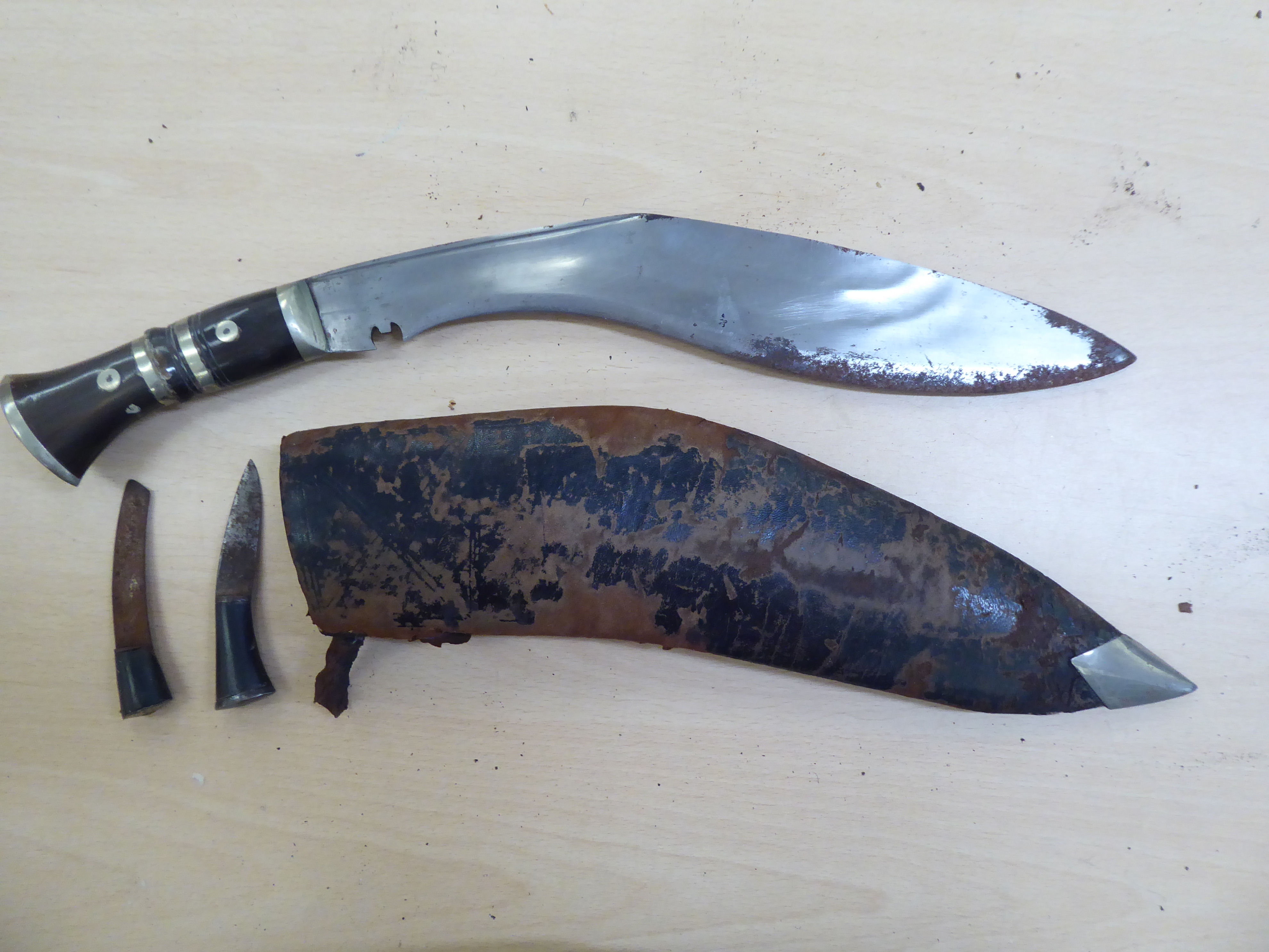 Three similar Kukri's, each with a boning knife  the blades 10"L - Image 3 of 4