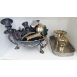 Silver plated and other tableware: to include a twin branch candlestick  8"h; and wine coaster  4.