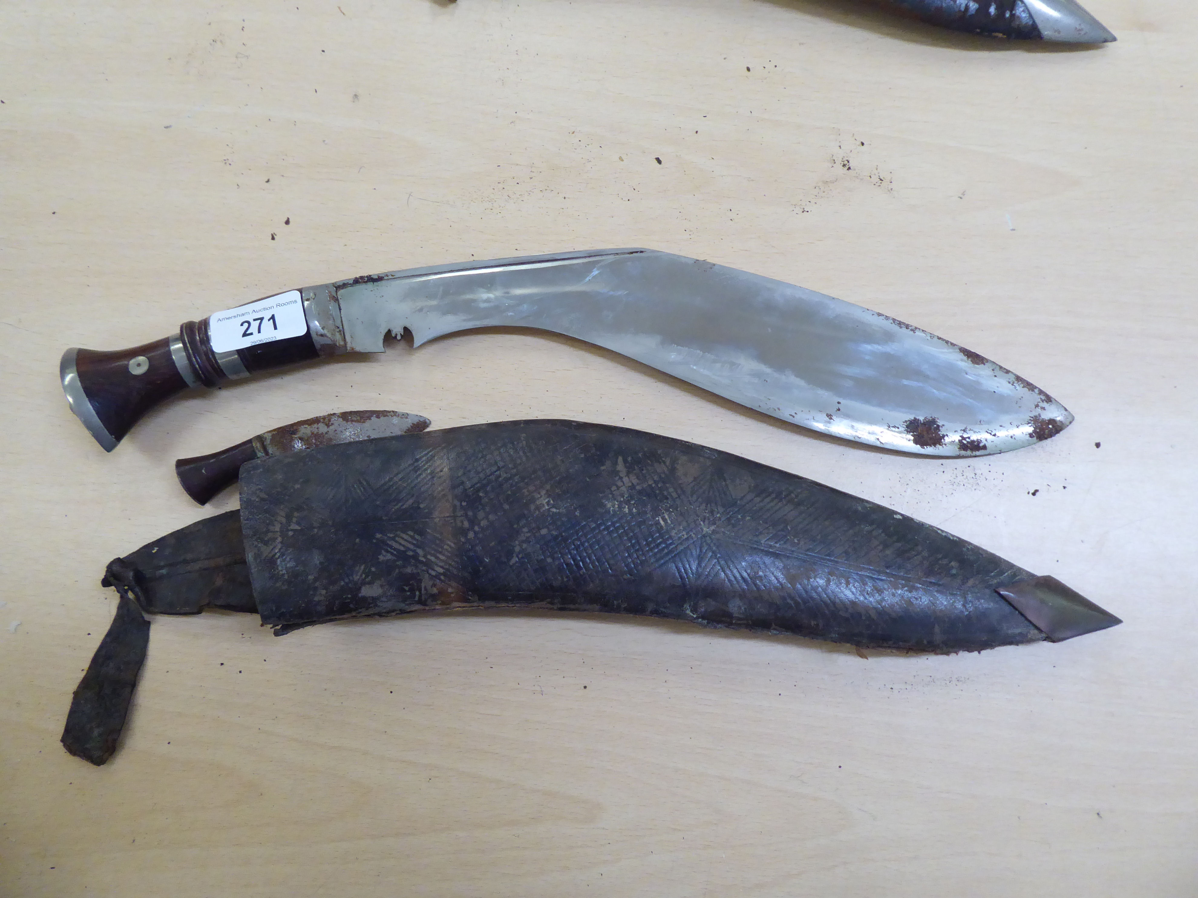 Three similar Kukri's, each with a boning knife  the blades 10"L - Image 2 of 4
