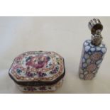 A late Victorian porcelain scent bottle with a hinged silver cap and a Samson porcelain patch box,