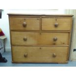 A late 19thC pine dressing chest with two short/two long drawers and bun handles  29"h  34"w