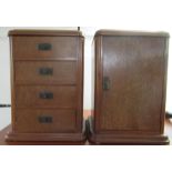 A pair of Art Deco walnut four drawer pedestal bedside tables with cast metal knob handles  20"h