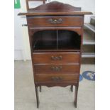 An early 20thC mahogany music cabinet with an upstand back, one a short drawer and an open