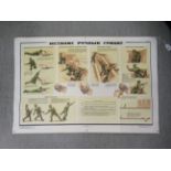 A late 1980s Russian Military rolled coloured poster, featuring the use of hand grenades  22" x 33"