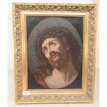 After Reni - The Head of Christ with a crown of thorns  oil on canvas  bears text  12" x 15"  framed