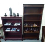 Two modern mahogany open front bookcases  44"h  32"w & 61"h  30"w