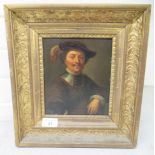 17thC Dutch inspired School - a half length portrait  oil on panel  6" x 7"  framed