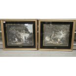 After George Morland - 'The Cottages' and 'The Traveller'  coloured prints  18" x 21"  framed