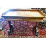 A late 19thC mahogany serving table with a low galleried border, over two frieze drawers, raised