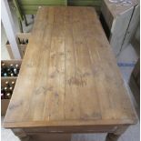 A 20thC pine refectory table, raised on turned legs  29"h  77"L  36"w