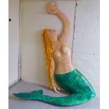 A painted papier mache sculpture, a mermaid  44"h