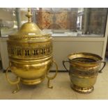 A 20thC Georgian inspired brass coal bin  23"h; and another  10"h