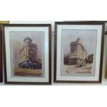 After Malachi Smith - two street scenes  Limited Edition No.218/500 coloured prints  bears pencil