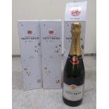 Champagne, three bottles of Taittinger  boxed