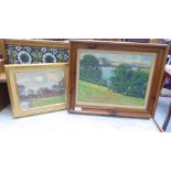 Oliver Warman - Two landscape studies  oil on board  bearing signitures verso  15" x 11" & 7.5" x