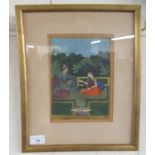 Late 19th/early 20thC Indian School - two figures seated in a garden  mixed media  6" x 8.5"  framed
