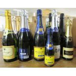 Wine and Prosecco, fifteen bottles: to include Wolf Blass Red Label Chardonnay and Hardys Crest Brut