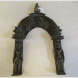 A 19thC cast bronze Prabhavali frame, featuring two standing and two seated figures with incised