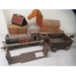 Early 20thC wooden and other collectables: to include a scratch built model locomotive; and a