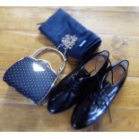 A pair of lady's Prada patent laced pumps  size 35.5  boxed; and a matching evening bag