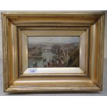 19thC Flemish School - an inner city riverscape  oil on board  bears an indistinct signature  5.5" x