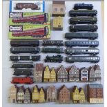 Model railway accessories: to include Tudor style buildings  tallest 5"h