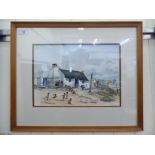 Lorna Douglas Drummond - children playing  watercolour  bears a signature  10" x 14"  framed