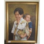 Francis Tsoy - two children  oil on canvas  bears a signature  18" x 23"  framed