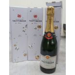 Champagne, three bottles of Taittinger  boxed