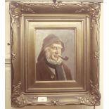 A Zimmermann - a head and shoulders portrait, an elderly man smoking a pipe  oil on panel  bears a