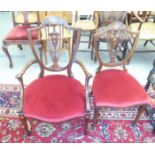 Two Edwardian 'his & hers' string inlaid, mahogany framed, shield design bedroom chairs